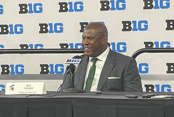 Mel Tucker speaks at Big Ten Football Media Days.